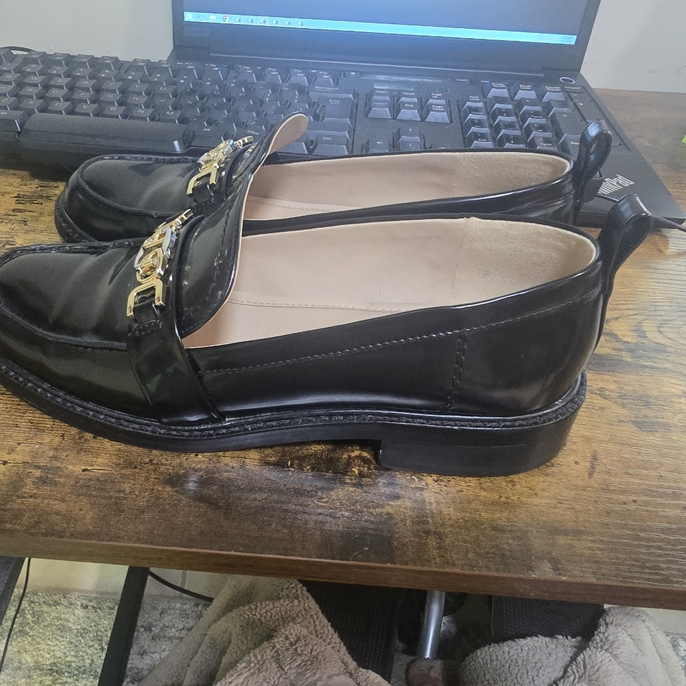 Sam Edelman Black Loafers with Gold Accents - Picture 11 of 13